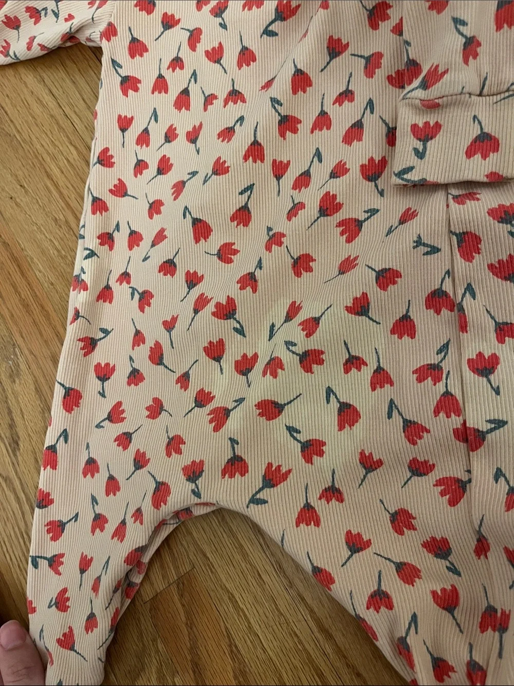 Bobo Choses Beige Footie with Red Floral Print